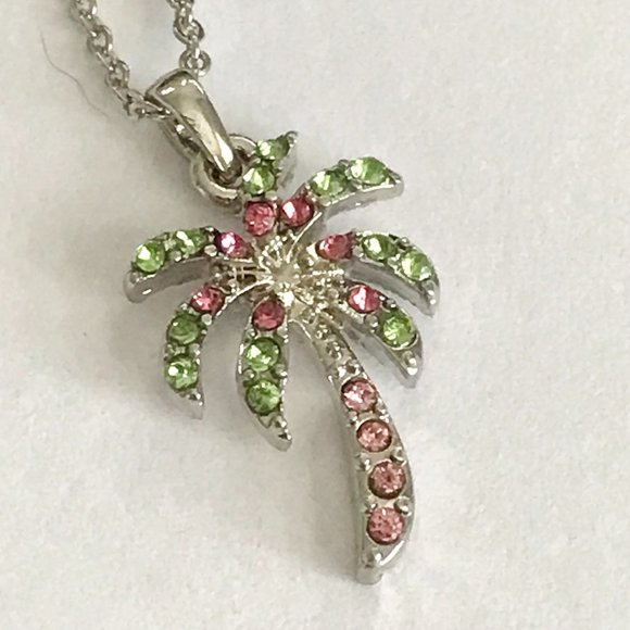 Palm Tree Necklace 18" Silver Rhodium Plated Coconut Island Beach Nautical - Picture 5 of 12